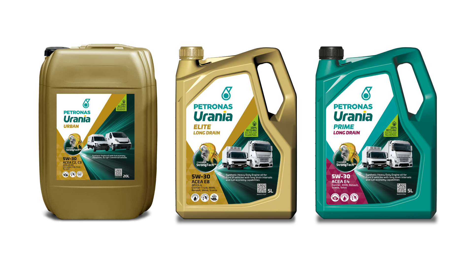 PETRONAS Urania Urban, Elite, and Prime Long Drain engine oils with StrongTech technology for commercial vehicles