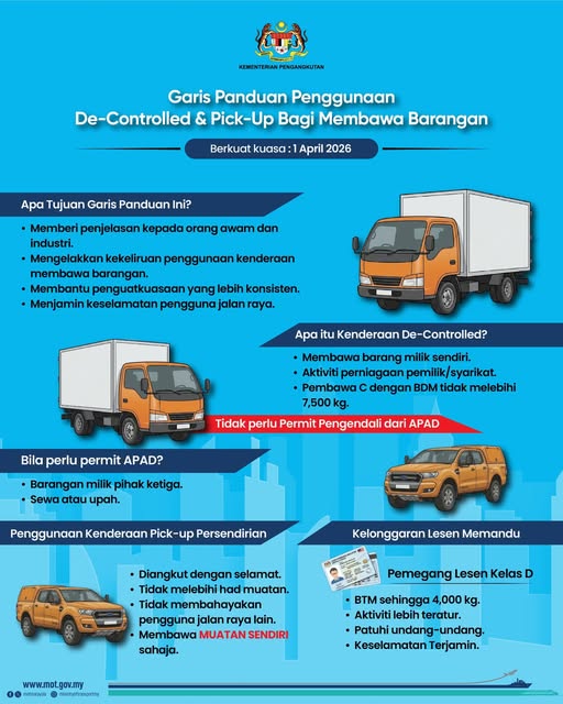 MOT Guidelines on De-Controlled Vehicles and Pick-up Trucks Carrying Goods