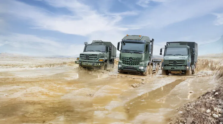 Mercedes-Benz Zetros, Arocs, and Unimog tactical military trucks. (Photo: Daimler Truck)